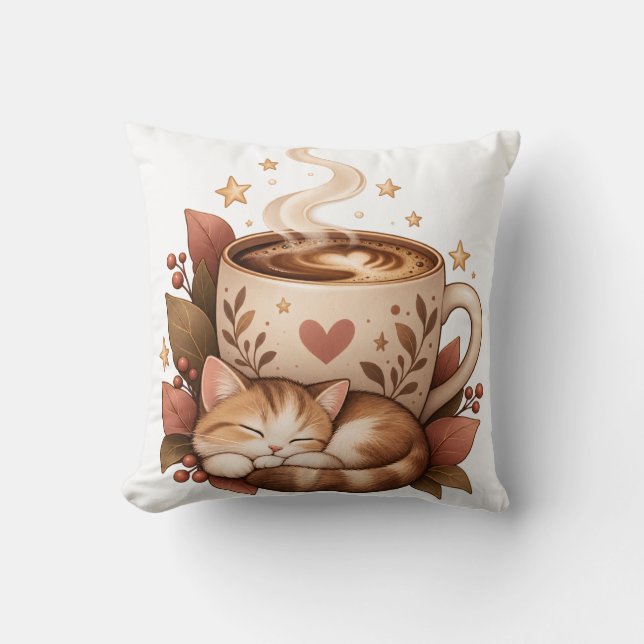 Almofada de lançamento de gato de café aconchegant (Frente)