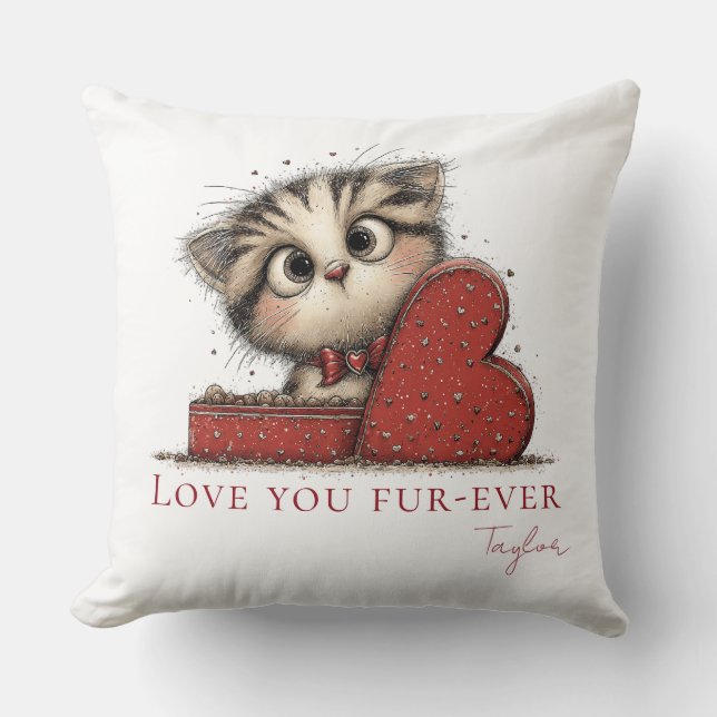 Almofada de lançamento de gato fofo Amor Você para (Frente)