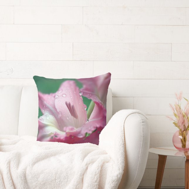 Almofada de lançamento de gladíolo rosa (Sofá)