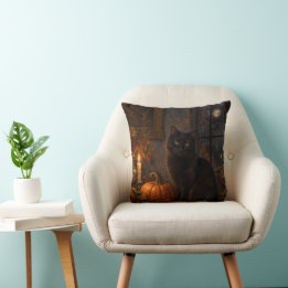 Almofada de lançamento de Halloween de gato preto
