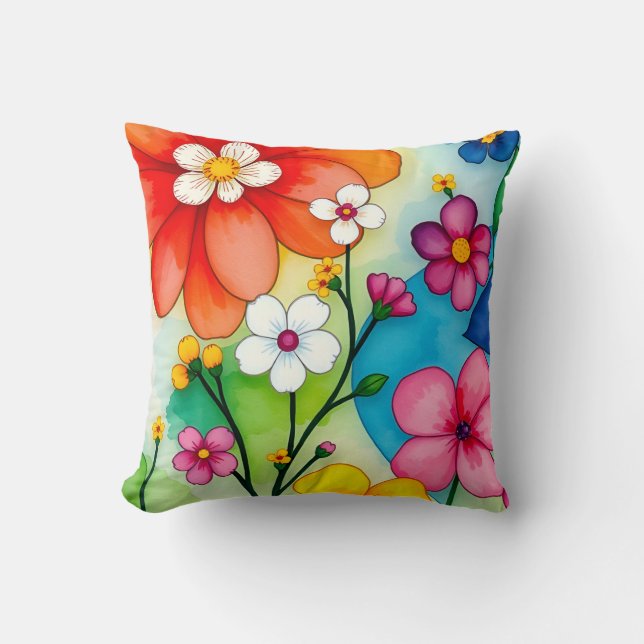 Almofada de lançamento de jardim floral em aquarel (Frente)