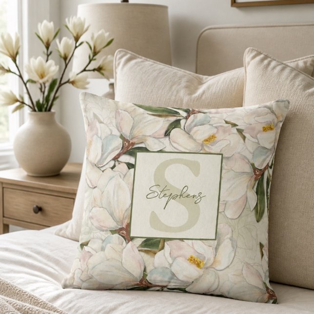 Almofada de lançamento de monograma floral de Magn (Criador carregado)