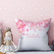 Almofada de lançamento de nome rosa branco floral 