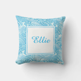 Almofada de lançamento de ondas azuis monogramadas