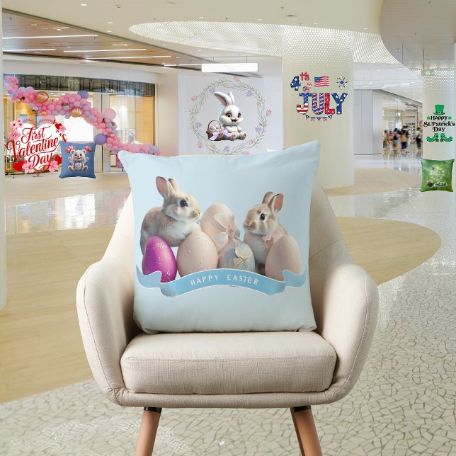 Almofada de Lançamento de Páscoa Dois Coelhos e Ov (Criador carregado)