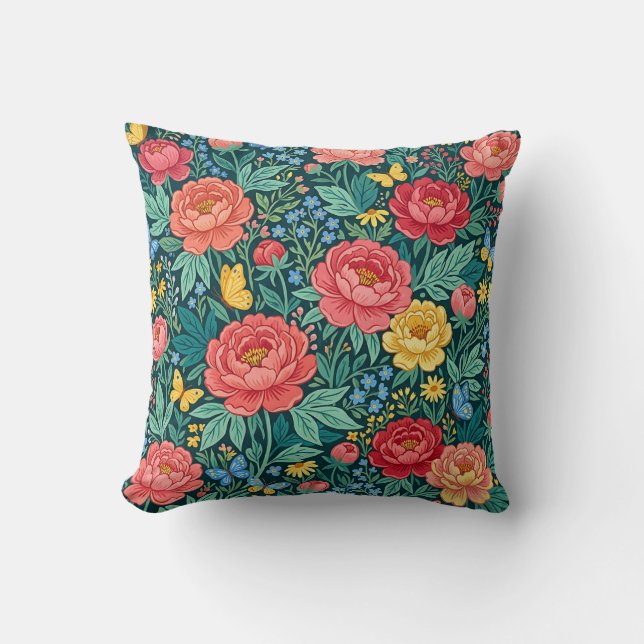 Almofada de lançamento de peônia floral Boho (Frente)