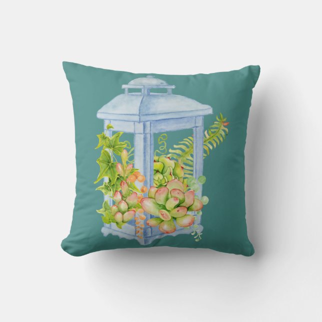 Almofada de lançamento de vaso de suculentas aquar (Frente)