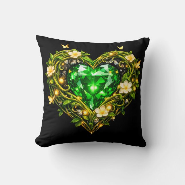 Almofada de lançamento floral em verde esmeralda e (Frente)