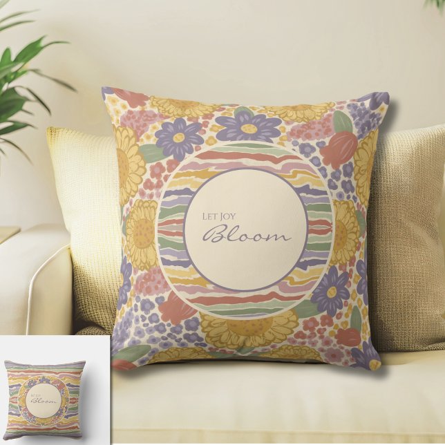 Almofada de lançamento floral reversível Deixe a A (Let Joy Bloom - Reversible Floral Throw Pillow with Inspirational Message)