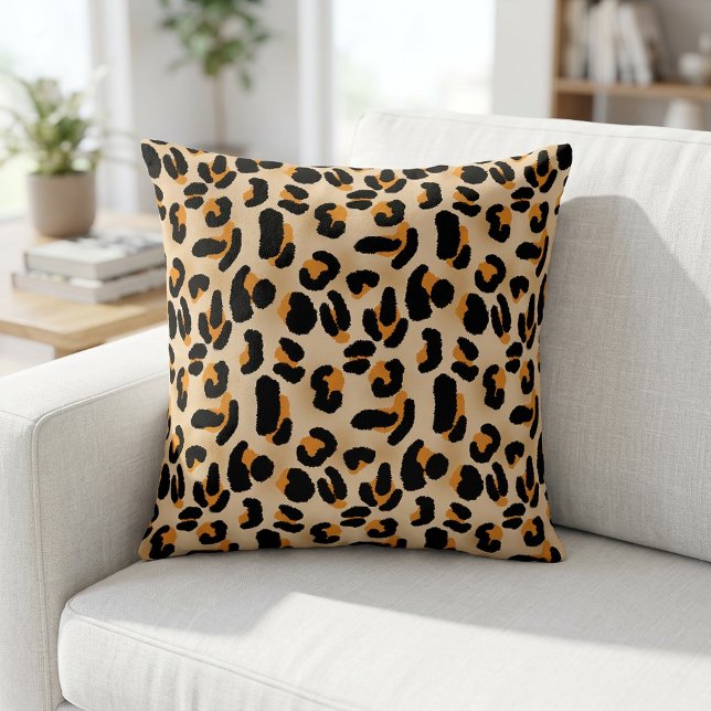 Almofada de lançamento impressa em leopardo preto  (Animal Print Pillow)