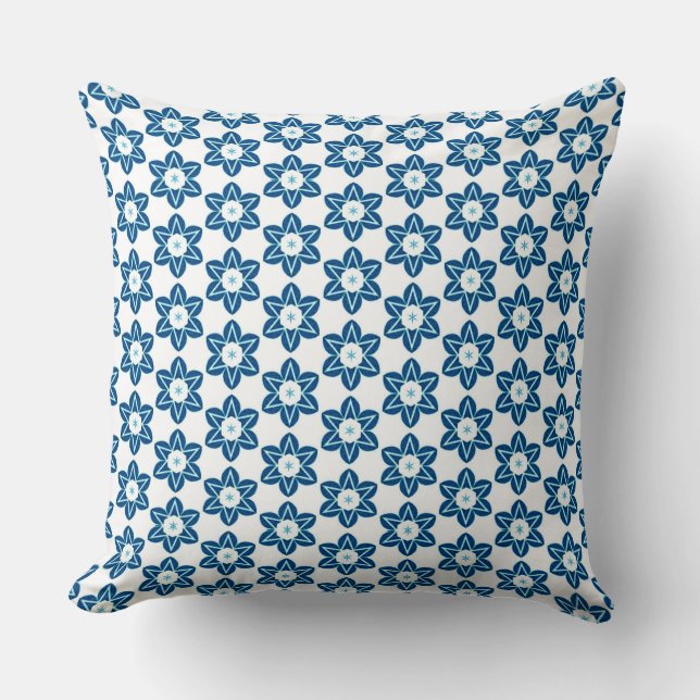 Almofada de lançamento padrão de flor azul turques (Frente)