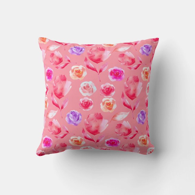 ALMOFADA DE LANÇAMENTO ROSAS ROSADAS AQUARELA FLOR (Verso)
