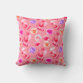 ALMOFADA DE LANÇAMENTO ROSAS ROSADAS AQUARELA FLOR