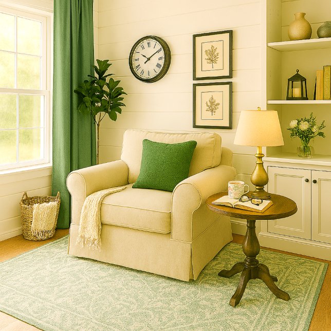 Almofada de lançamento tipo linho verde musgo (Add cozy ambiance to reading room with faux linen textured moss green throw pillow )