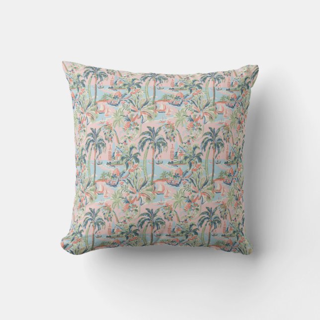 Almofada de lançamento Toile Tropical Rosa e Verde (Frente)
