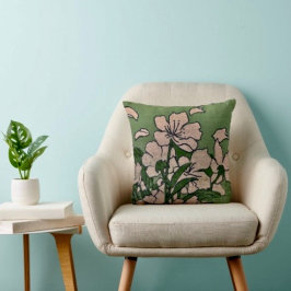 Almofada de lançamento verde flor de rosa