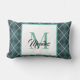 Almofada de lançamento xadrez em diamante azul-tur