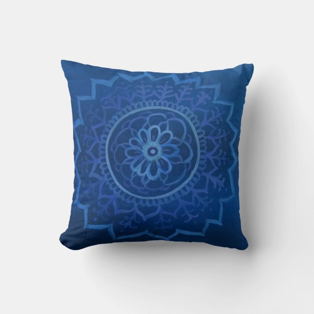 Almofada de mandala azul de 41 cm x 41 cm (Frente)