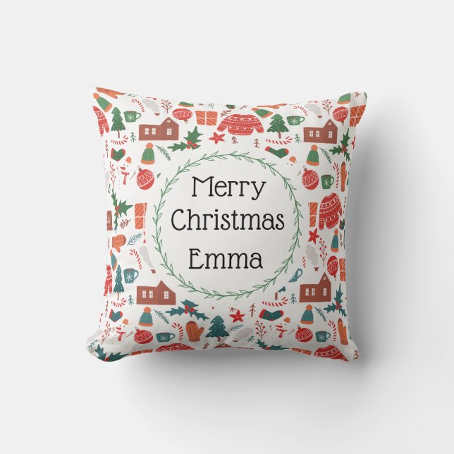 Almofada de Natal Alegre Personalizada com Nome (Frente)
