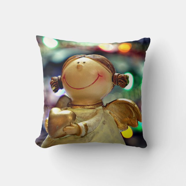 Almofada de Natal Anjo e Luzes Coloridas (Frente)