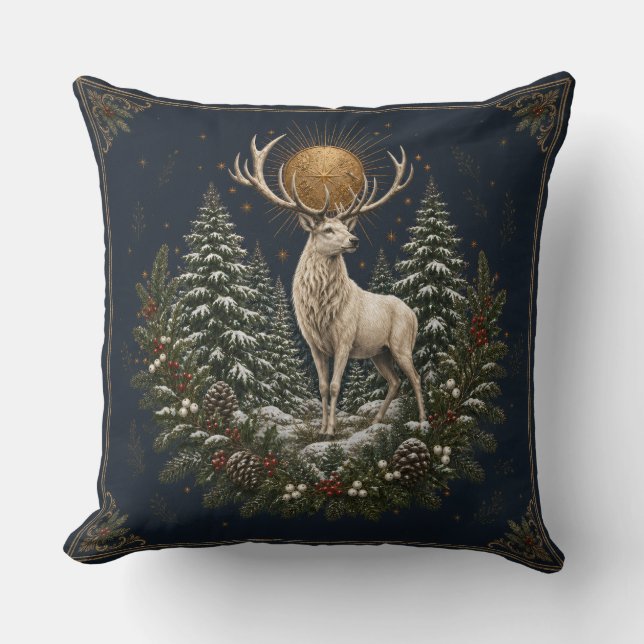 Almofada de Natal ao Luar com Veado Branco de Inve (Frente)