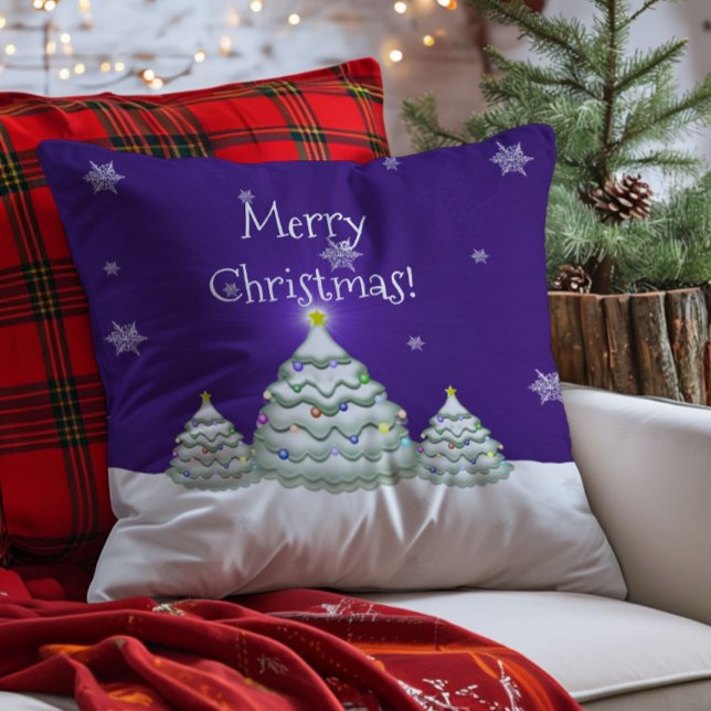 Almofada de Natal Árvore de Neve Roxa (Purple Christmas Tree Throw Pillow)