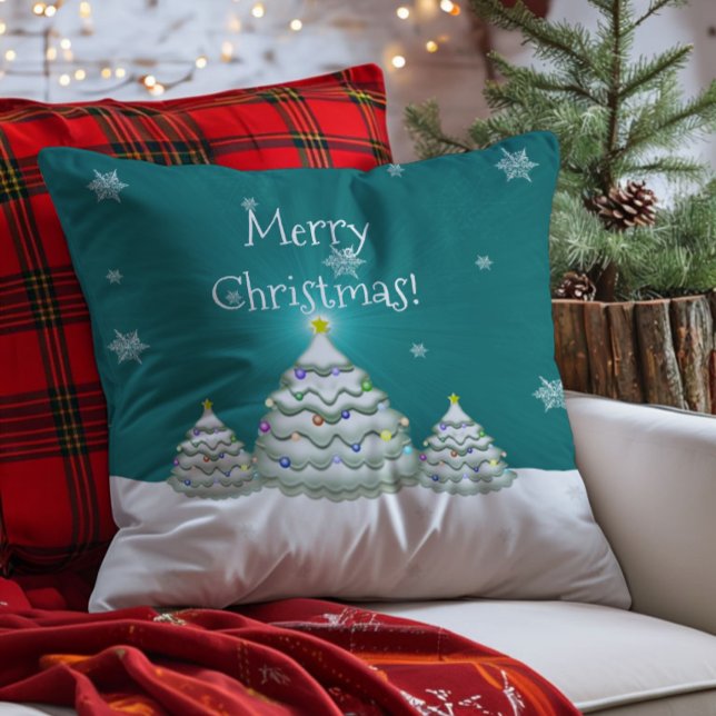 Almofada de Natal Árvore de Neve Turquesa (Teal Christmas Tree Throw Pillow)