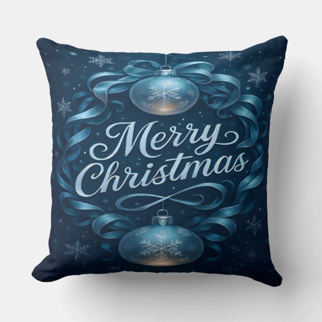 Almofada de Natal Azul Ornamento Merry Christmas (Frente)