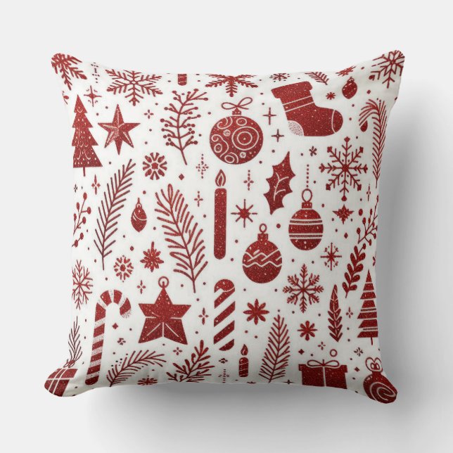 Almofada de Natal Branca Vermelha (Frente)