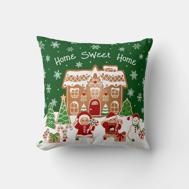 Almofada de Natal Casa de Biscoito de Gengibre (Frente)