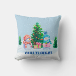Almofada de Natal Casal Boneco de Neve no Inverno