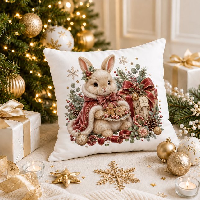 almofada de Natal coelho (Christmas bunny throw pillow)