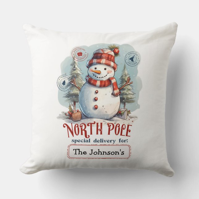 Almofada de Natal com Boneco de Neve em Aquarela (Frente)