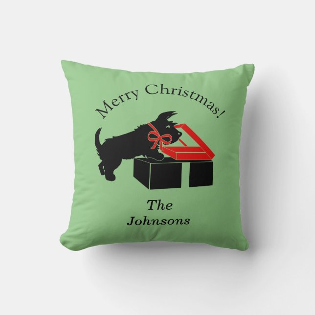 Almofada de Natal com Decoração de Cachorro Scotti (Frente)