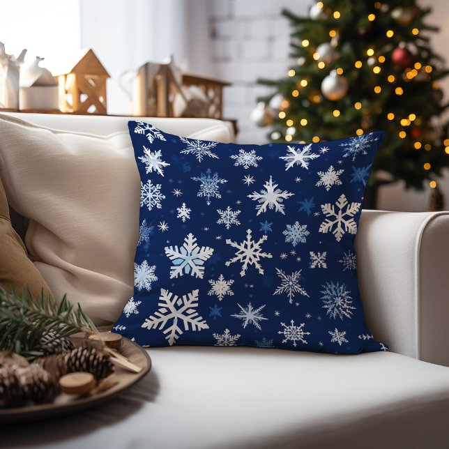 Almofada de Natal com Flocos de Neve Azuis (Criador carregado)