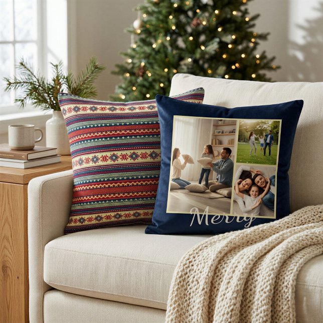 Almofada de Natal com Foto Personalizada Fair Isle (Criador carregado)