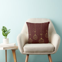 Almofada de Natal com Ornamento Vermelho e Dourado