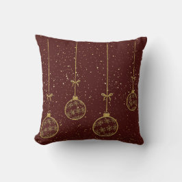 Almofada de Natal com Ornamento Vermelho e Dourado