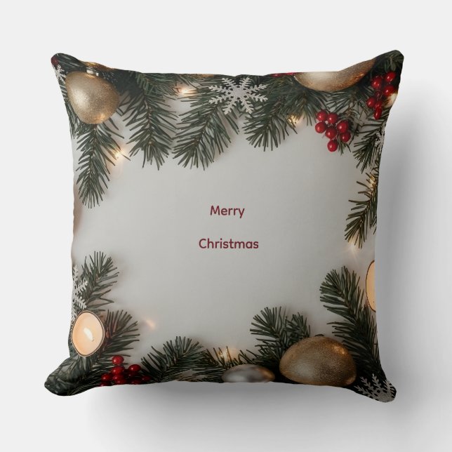 Almofada de Natal com Pinheiro Festivo e Ornamento (Frente)