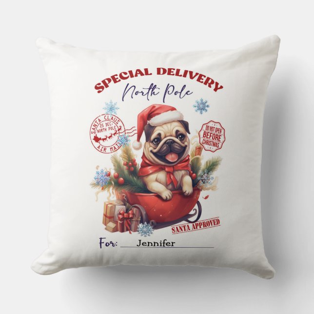 Almofada de Natal com Pug Caprichoso (Frente)