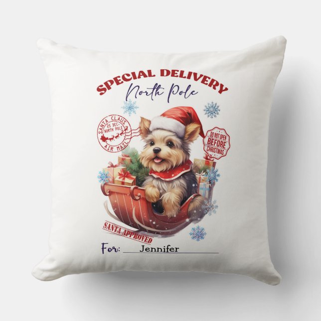 Almofada de Natal com Yorkie Fofo (Frente)