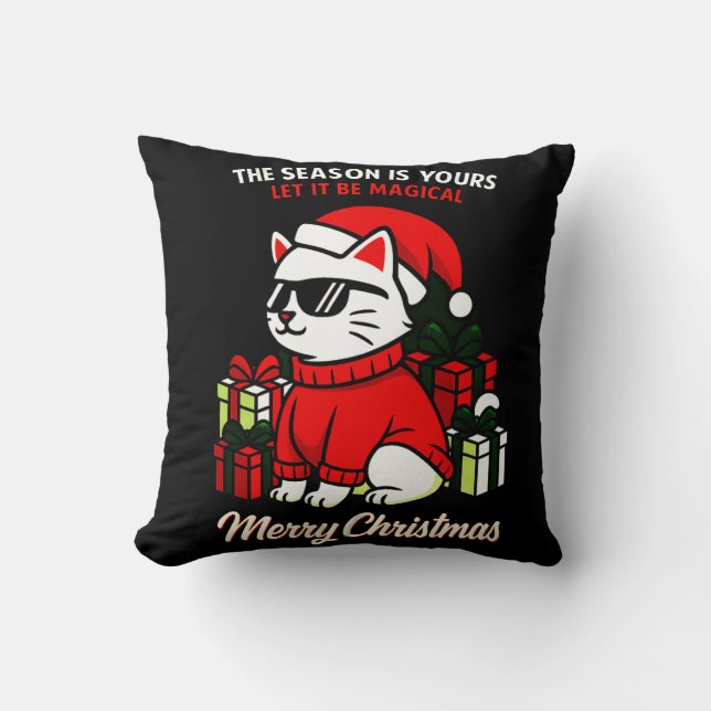 Almofada de Natal Cool Cat, decoração festiva para (Frente)