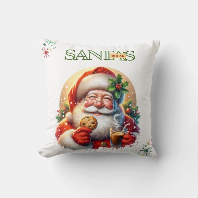 Almofada de Natal da Pausa para Café do Papai Noel (Frente)
