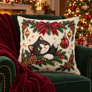Almofada de Natal de Gato Smoking Vintage