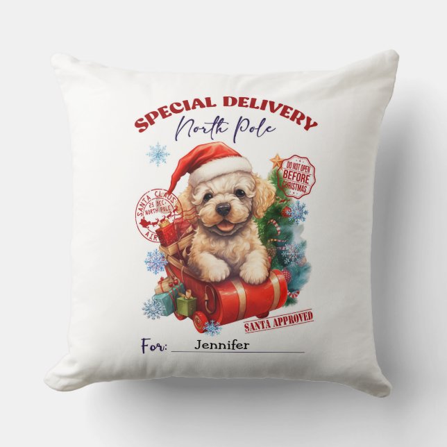 Almofada de Natal de Poodle Fofa (Frente)