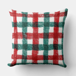 Almofada de Natal Escovada à Mão em Vermelho e Ver