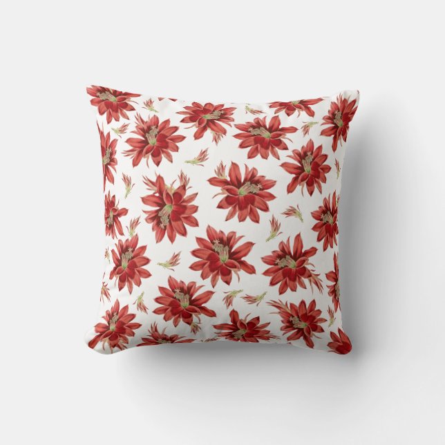 Almofada de Natal Flores de Cacto Vermelho (Frente)