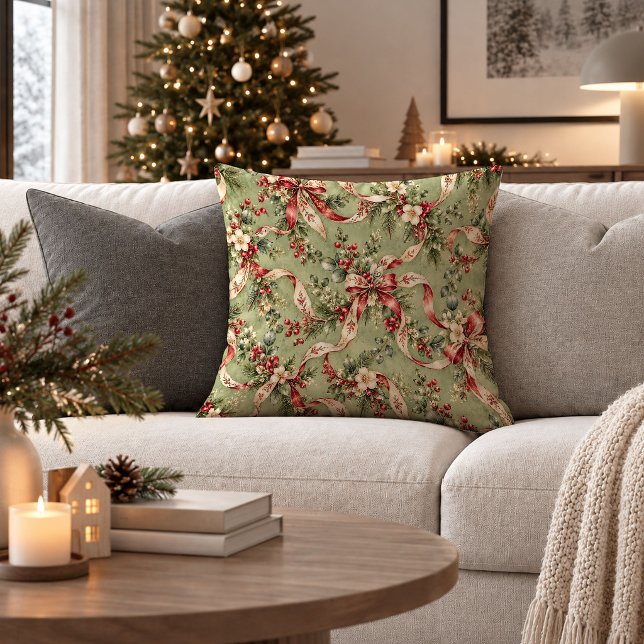 Almofada de Natal Jardim Botânico Alegre (Joyful Christmas Botanical Garden Throw Pillow)