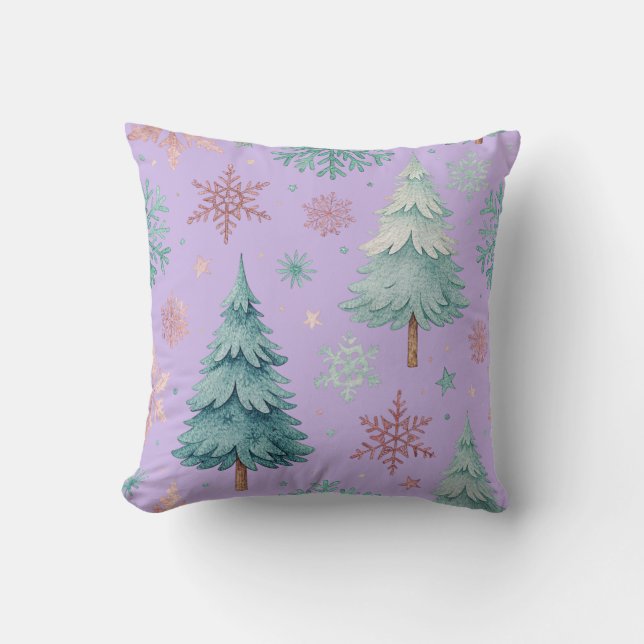 Almofada de Natal Lavanda com Árvore de Natal e Fl (Frente)