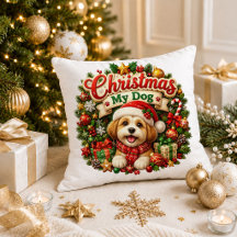 Almofada de Natal Mãe Cachorro Festiva Vermelha e